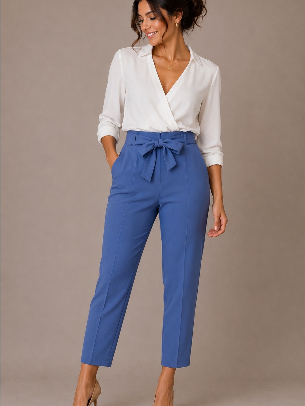 Ann Taylor Periwinkle Blue Tie-Waist Ankle Pants